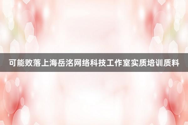 可能败落上海岳洺网络科技工作室实质培训质料